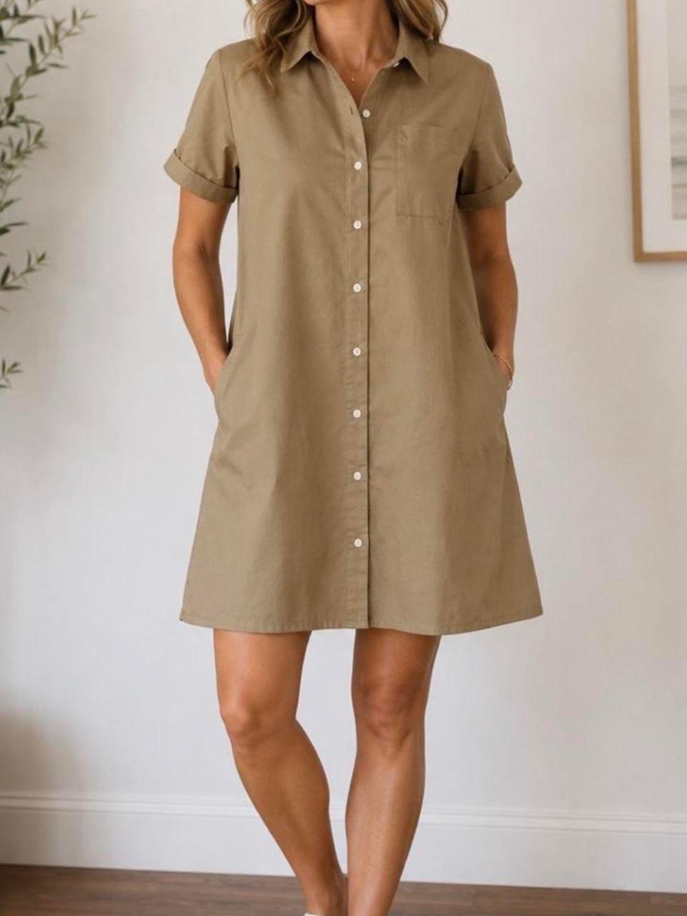 NEW WITH TAGS NEVER WORN - Old Navy Petite Khaki Button-Up Dress